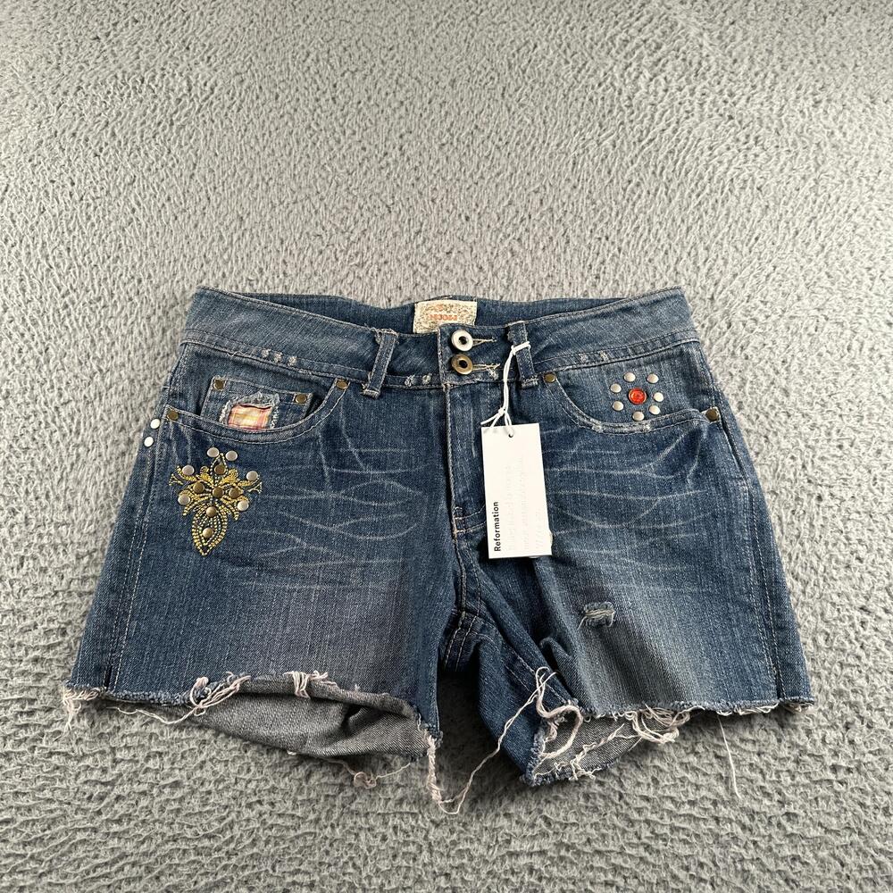 Vtg Reformation Oak Cutoff Denim Shorts Womens 28 Blue Studded Distressed Hem